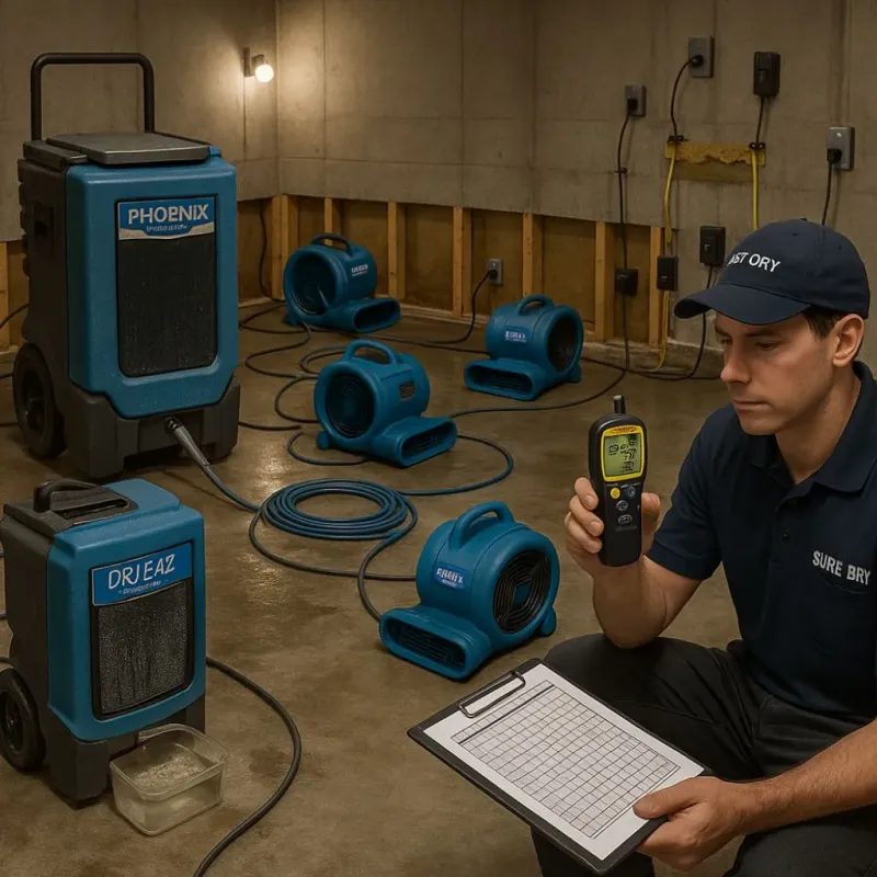 Structural Drying and Dehumidification process in Spencerville, MD